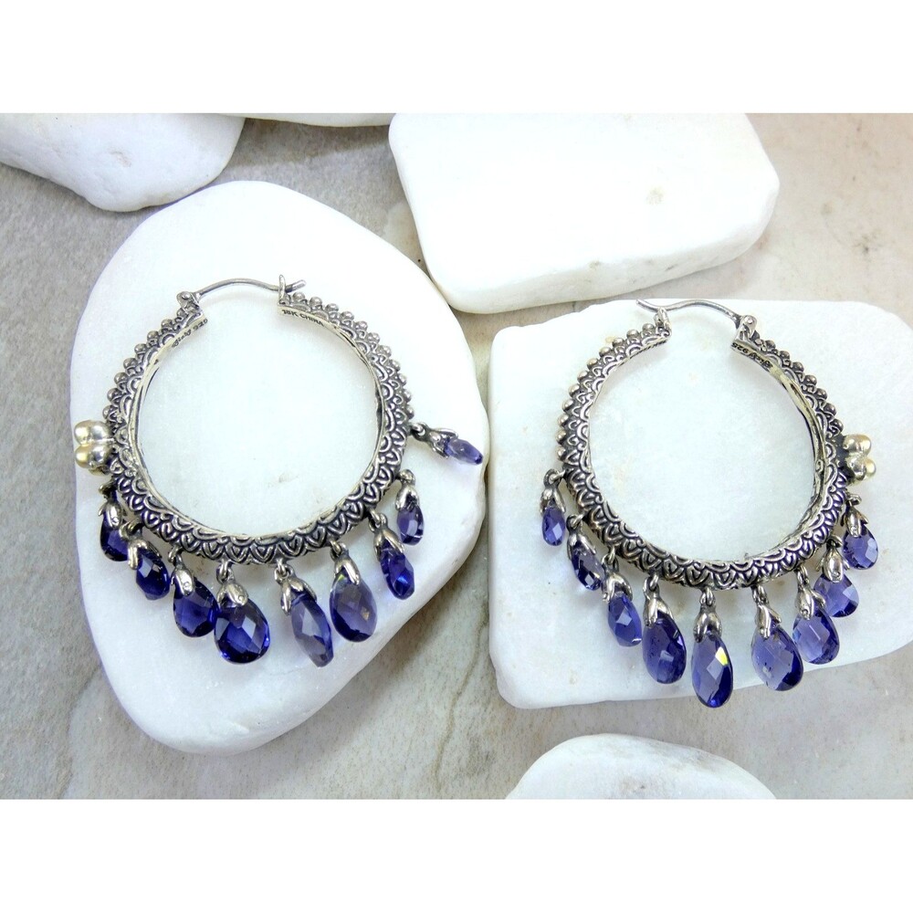 Barbara Bixby Sterling Silver 18K Gold Iolite Briolette Hoop Earrings Retired